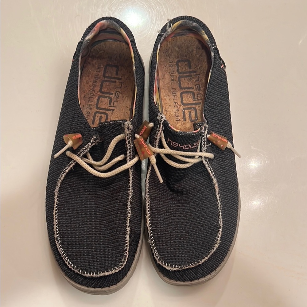 Hey Dude Women’s  Black Loafers with White Stitching